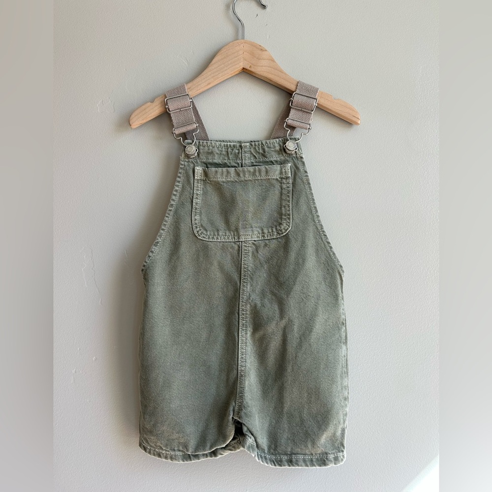Kids Olive Green Short Overalls